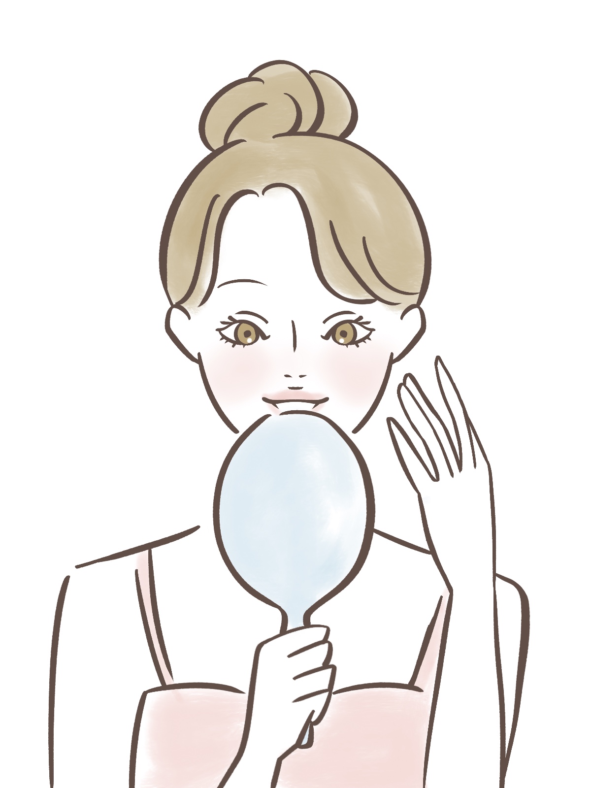 鏡を見て笑顔の女性