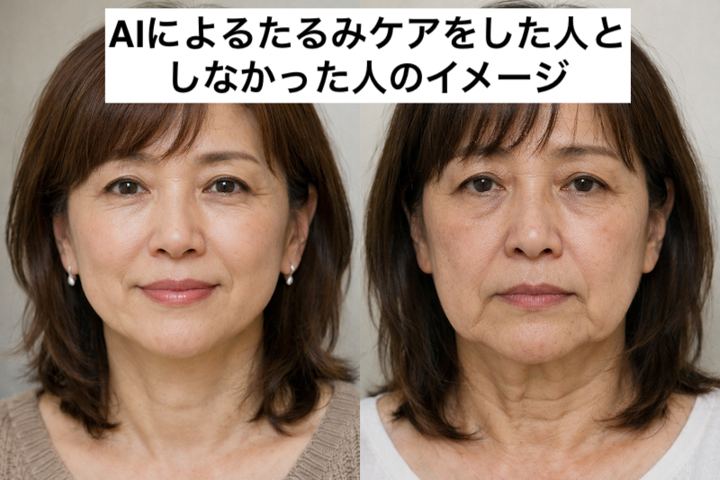 AIによるたるみケアをした人としなかった人のイメージ