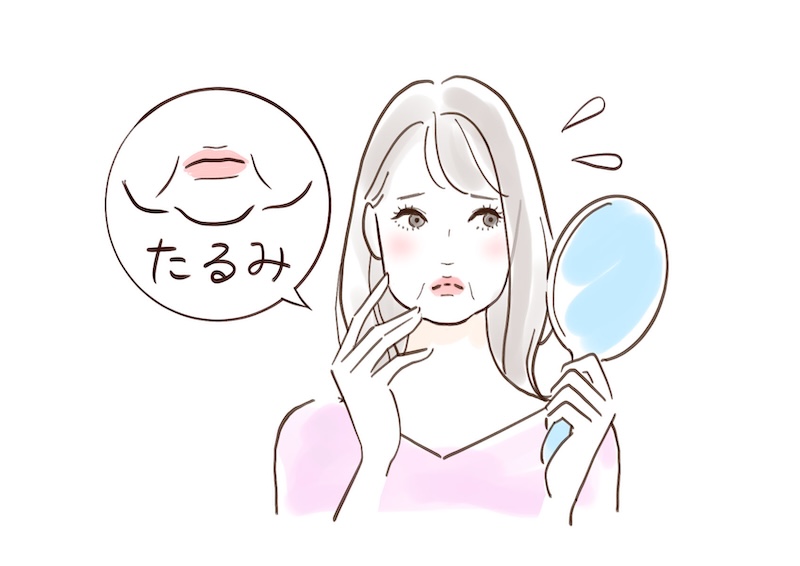 たるみに悩んで鏡を見る女性